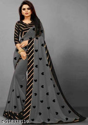 mix-1 georgette plain saree with brocde vell blouse