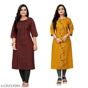 Women's Embroidered Plus Size Cotton Kurta ( Pack of 2 )