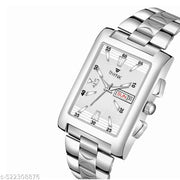THYNK Silver Dail Trending Square Series | Working Day and Date | Stainless Steel ADJUSTABLE CHAIN Analog Watch - For Men