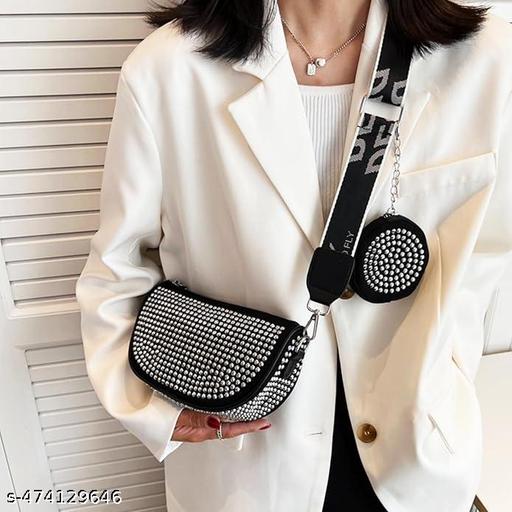 Silver Women Sling Bag Rhinestone crossbody sling bag for Women girls party wedding combo coin Purse