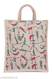 Mistazzo Jute Bag Yoga Print Eco-Friendly Reusable Grocery Shopping Bag , Lunch Box And Water Bottle Bag, Vegetable Bag