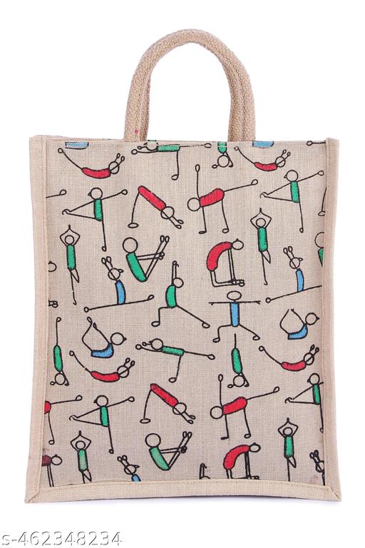 Mistazzo Jute Bag Yoga Print Eco-Friendly Reusable Grocery Shopping Bag , Lunch Box And Water Bottle Bag, Vegetable Bag