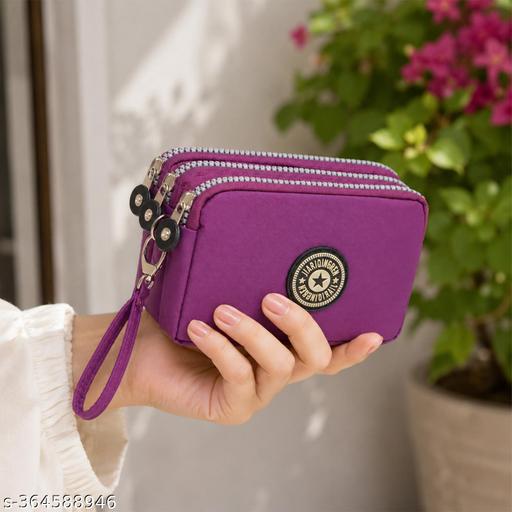 SYGA Women's Three-Zip Coin Purse Cosmetic Bag Mobile Phone Bag Hand Portable Bag Medium Bag Small Square Bag