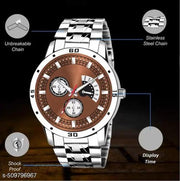 Letest Trendy Luxe Brown  Dial Analog Watch , Sleek Metal Band, and Sub-Dials Watch For Men's & Kids