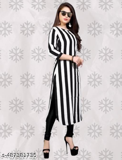 Polyster/Crepe fabric-Printed Stylish A-line Black Lining Kurti (42"inch)