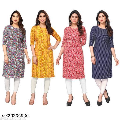 Polyster/Crepe fabric-Women Printed Straight Kurti Combo of 4