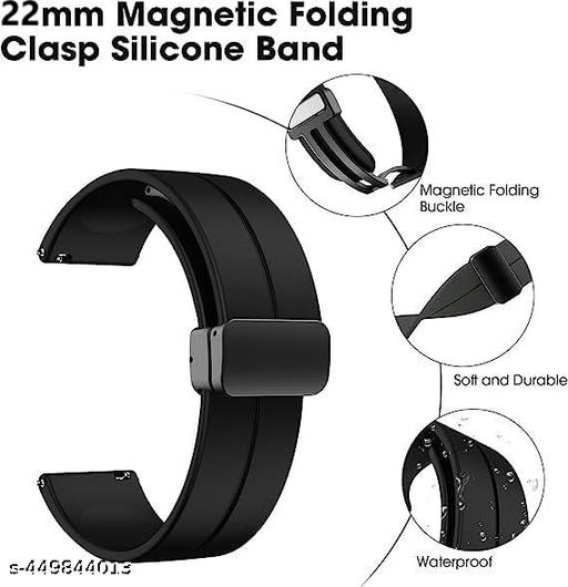 New Edition Black 22MM Magnetic BuckleSoft Silicone Sport Strap Band For AmazfitGTR 2, GTR 2e, GTR 47MM / NoiseFitEndure, FitEvolve, FitActive Smart Watch For Men Women