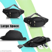 Flikker: Stylish Cross Body Waist Bag For Men Chest Bag Women Fanny Pack Side Kamar Pouch Belt Bag Boys & Girls Unisex Polyester Waterproof Bag (Black, Pack of: 1)
