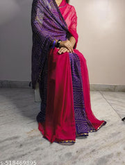 Mahadev Creation's Premium Georgette Bandhani Saree With Unstitched Blouse Piece