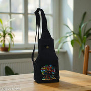 Natural Beige Owl Print Hemp Sling Bag for Men & Women | Eco-Friendly Canvas Crossbody Backpack | Adjustable Shoulder Strap Travel Bag | Boho Casual College Office Everyday Carry