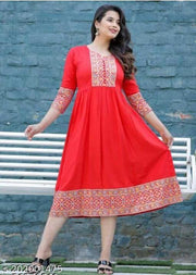 Trandy Red Border Printed Anarkali Kurti