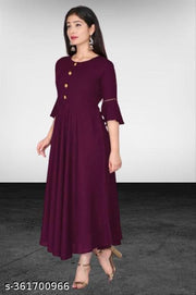 Stylish Anarkali Kurti with Gown Flare Latest Design Trendy Three Quarter Sleeve (WINE)