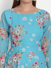 QVAZOR Stylish Fancy Trendy Printed Gown For Women For Party Wedding Festival Functions