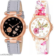 Flower Round Dial Analog Wrist Watch For  Women and Girls Pack of 2 Watch