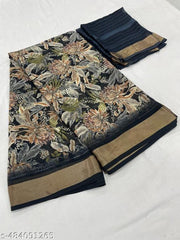 Vichitra Sarees Black Georgette Saree sari For Woman With Blouse Piece