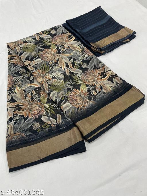 Vichitra Sarees Black Georgette Saree sari For Woman With Blouse Piece