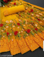 Gezrel Net Embroidery Work Saree For Woman