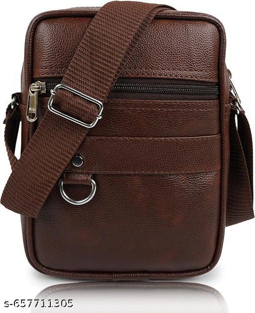 Pure Luxury Gloss Leather Small Sling Bag for Men | Chest Slinger bag | Crossbody Bag| Side Bag Men | Mini Leather Slings | Corporate Gift Item | Passport Document Sling. (Royal Brown)
