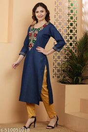 Stylish Denim Embroidered Kurti | Elegant Ethnic Wear