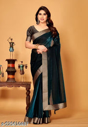 Women's Lycra Saree with Tassels and Lace