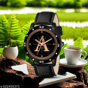 MAVIA WATCHESAnalog Round black Dial ALPHABET A Design Stylish black Strap Classic Design Fancy Watch for Men and Boys, Pack of 1 ALPHABET A-AVO-BLK-L-1