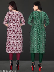 Women Crepe Fabric Printed Straight Kurti PACK OF 2, Extra plus Size -S,M,L,XL,XXL,2XL,XXXL,3XL,4XL,5XL,6XL,7XL,8XL ( New Arrival New Design Fashionable Kurti )
