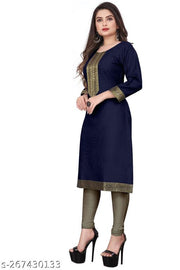 Desigener Kurtis New Collection Plain Cotton Golden Lace Border Pattern Casual Kurta for Girls & Women