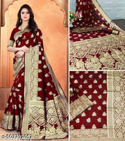 Women's Soft Banarasi Silk Saree With Blouse Piece Maroon