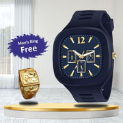 Navy Blue Analog Watch With MOR Ring