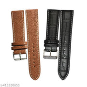 Brown Plain 22mm Black Crock  22mm Genuine leather Strap For Watch and Smart Watch for All 22mm Combo of 2