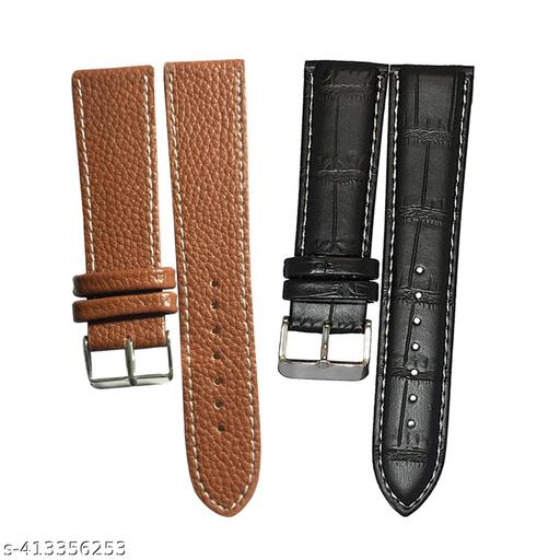 Brown Plain 22mm Black Crock  22mm Genuine leather Strap For Watch and Smart Watch for All 22mm Combo of 2