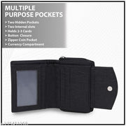 WALLETIN Girls Travel, Trendy Black Artificial Leather Wallet (6 Card Slots)