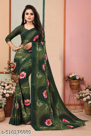 DEVANGI FASHION Party Wear Bollywood Style Floral Printed Saree For Women with Unstitch Blouse Piece