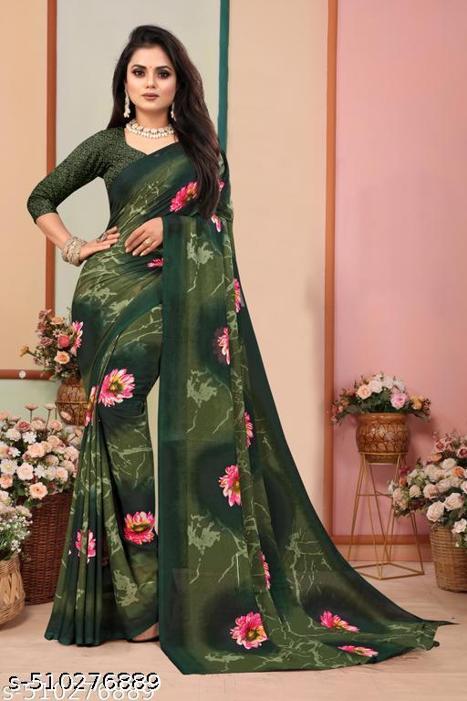 DEVANGI FASHION Party Wear Bollywood Style Floral Printed Saree For Women with Unstitch Blouse Piece