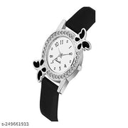 Black Butterfly Diamond White Dial And Black Belt Analog Watch For Girls And Women Bracelet Analog Watch For Women And Girls