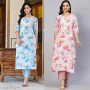 Cotton Printed Kurta Set For Women (Combo of 2 )