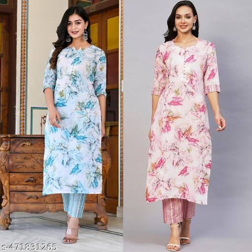 Cotton Printed Kurta Set For Women (Combo of 2 )