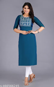 Green Emrodery Work Round Neack  kurta for women