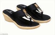 Black Solid Heel Sandals Ladies : Ladies Heels :  Heels & Sandals : Fancy Wedges