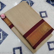 Golden Zari Cotton Silk Paithani Saree Tasser Brown