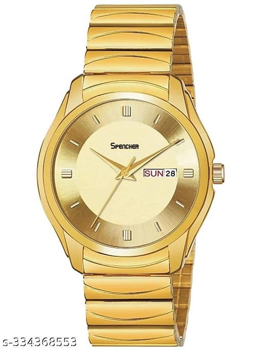 Spencher Premium 1578 Gold Plated Dial Golden Chain Day & Date Functioning Analog Watch - For Men Premium 1578SM01-Golden Watch