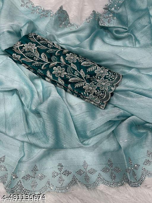 chiffon Squence Diamond Border Work Saree With Rangoli Emrodary Squence Work Blouse