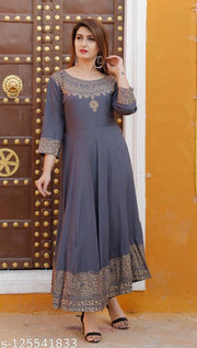 Womens Rayon Printed Anarkali Kurti