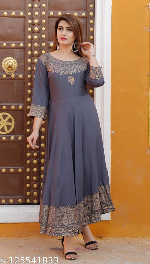 Womens Rayon Printed Anarkali Kurti