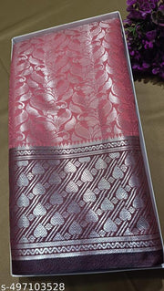 BANARASI SILK SAREE ,SILVER SAREE (BANARSI SILK SAREEE CONTRAST PALLU & BLOUSE PEACHCOLOUR
