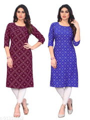 KILLARI Women Printed Straight Kurtis (Combo of 2)