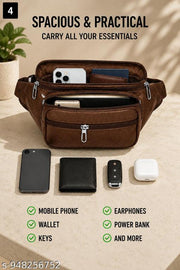 Latest Men Women Leather Waist Pack Travel Bags For MoneyY| Belt| Cards |Mobile| Documents| Kit| Books and Bills Dairy Pouch Cross Side Bag For Men Women .With Belt Stylish Small Luggage Accessories Bag I Waist Bags I Fanny pack.