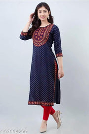 Women's Rayon Yoke Embroidery Blue Kurta
