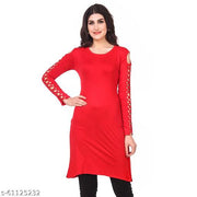 Kanchan World Women's Cotton Solid Long Kurti with Criss-Cross Cut-Out Sleeves | Casual Full Sleeve A-Line Kurta