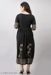 women's Rayon Printed Long Flared Anarkali Kurti
